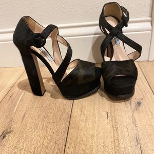 Prada Calfhair Criss Cross Platform Heel - size 6